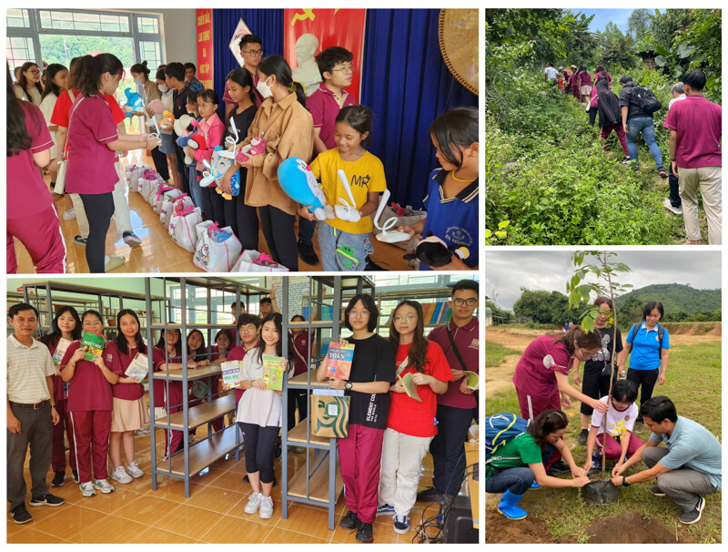 Học sinh VAS trao quà, tặng kệ sách, cây xanh và đèn năng lượng mặt trời tự lắp ghép cho học sinh trường tiểu học tại Za Hung