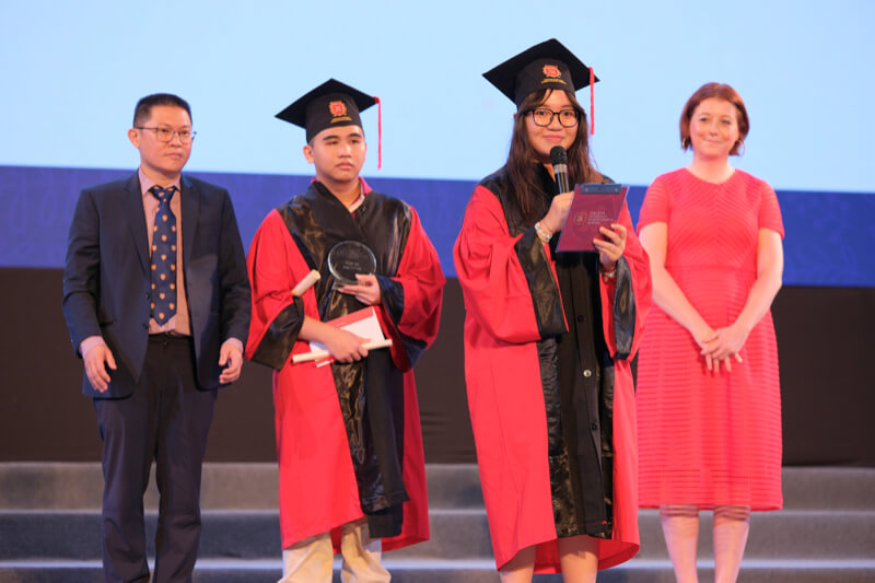 Tuong Loan – a student awarded 'Top in Vietnam' title giving a speech at the ceremony.
